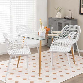 4-Pack Modern Dining Chairs with 15" High Airy Hollow Backrest, Powder-Coated Metal Legs, Anti-Slip Foot Pads