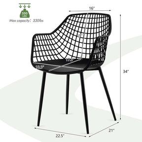 4-Pack Modern Dining Chairs with 15" High Airy Hollow Backrest, Powder-Coated Metal Legs, Anti-Slip Foot Pads