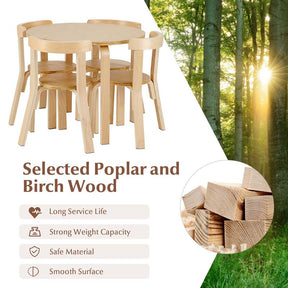 5 Piece Bentwood Kids Table & Chair Set, Toddler Activity Table with Toy Bricks & 4 Chairs for Craft Art, Daycare, Playroom & Classroom