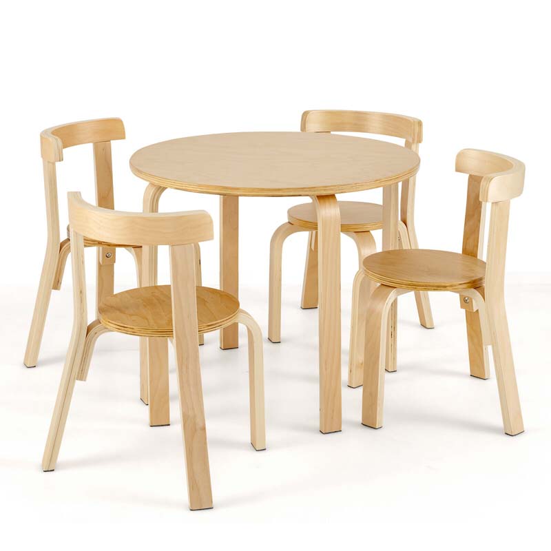 5 Piece Bentwood Kids Table & Chair Set, Toddler Activity Table with Toy Bricks & 4 Chairs for Craft Art, Daycare, Playroom & Classroom
