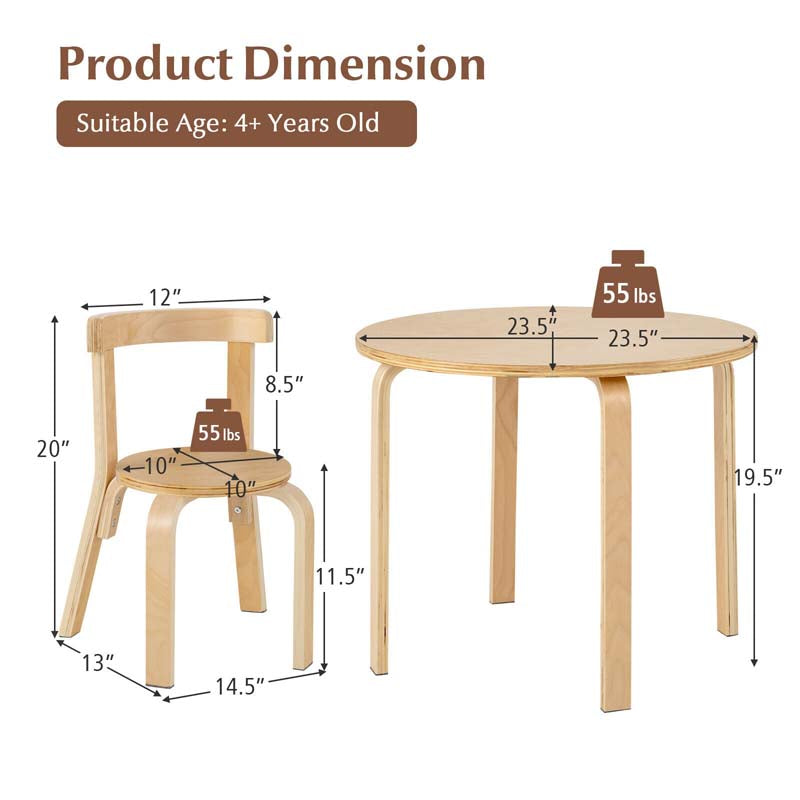 5 Piece Bentwood Kids Table & Chair Set, Toddler Activity Table with Toy Bricks & 4 Chairs for Craft Art, Daycare, Playroom & Classroom
