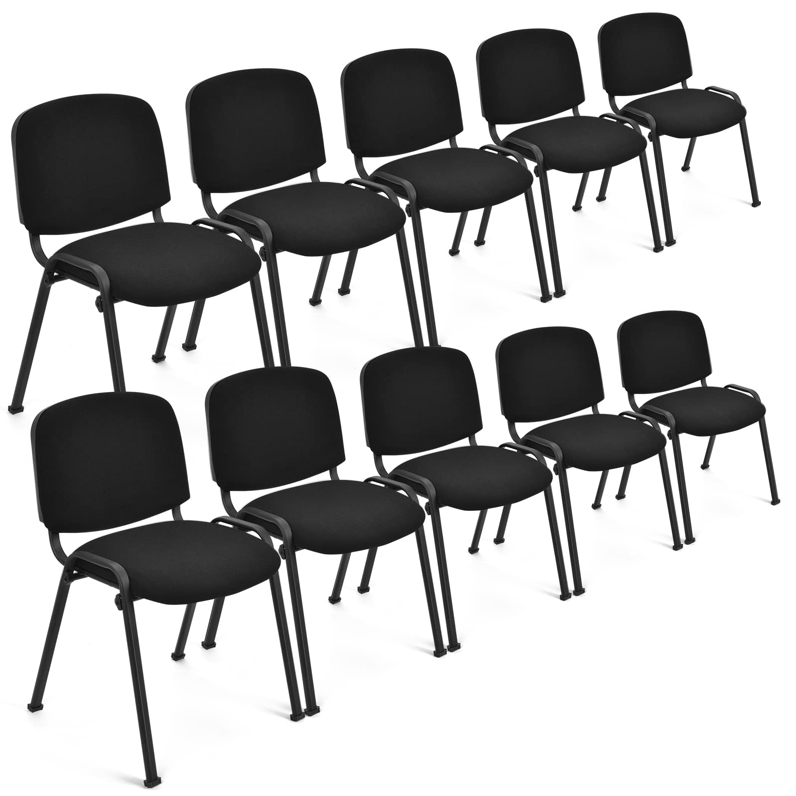 Set of 5/10/15 Conference Chairs, Stackable Office Guest Chairs w/ Ergonomic Upholstered Seat & Metal Frame for Meeting Room, Reception Lobby
