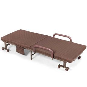 Folding Rollaway Bed with Mattress & Wheels for Adults, Portable Foldable Guest Bed with Adjustable 6 Position & Side Storage Pocket