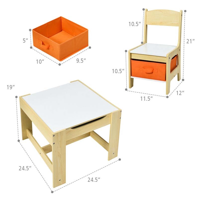Kids Table & Chairs Set, 3-in-1 Wooden Toddler Activity Table with Storage, Reversible Tabletop & Blackboard for Art Craft, Drawing, Playroom