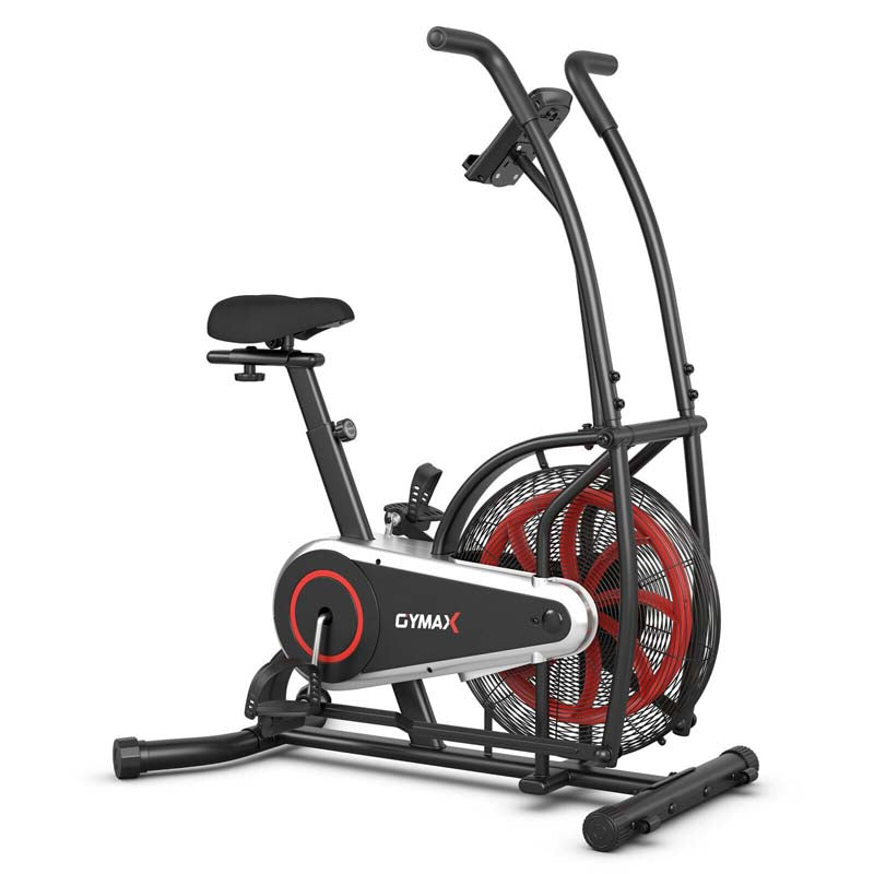 Moving Upright Air Bike, Fan Exercise Bike w/Unlimited Resistance, LCD Monitor, Phone Holder, Adjustable Seat, Built-in Wheels for Home Cardio Workout
