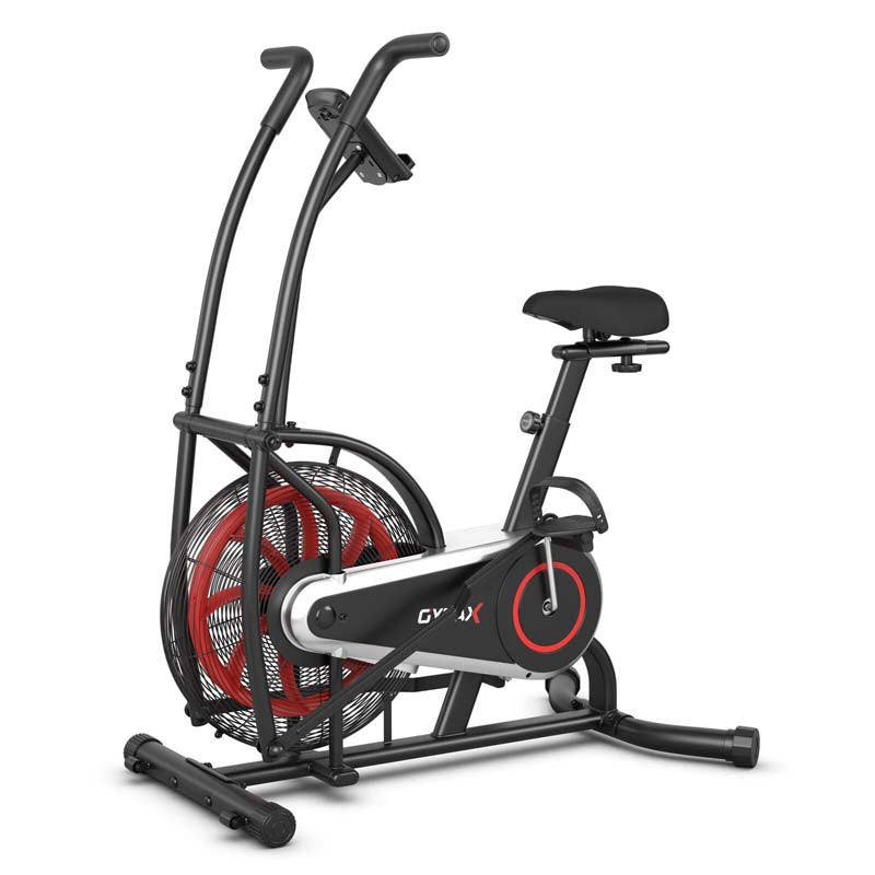 Moving Upright Air Bike, Fan Exercise Bike w/Unlimited Resistance, LCD Monitor, Phone Holder, Adjustable Seat, Built-in Wheels for Home Cardio Workout