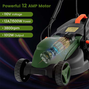 12 AMP 14" Electric Push Lawn Mower 2-in-1 Walk-Behind Lawnmower with Collection Box, 3 Adjustable Height Position