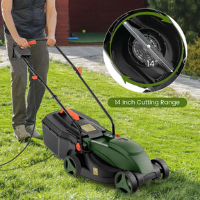 12 AMP 14" Electric Push Lawn Mower 2-in-1 Walk-Behind Lawnmower with Collection Box, 3 Adjustable Height Position