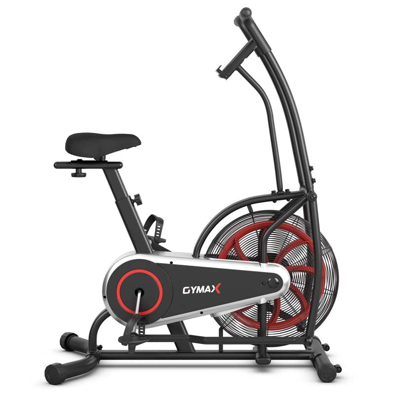 Moving Upright Air Bike, Fan Exercise Bike w/Unlimited Resistance, LCD Monitor, Phone Holder, Adjustable Seat, Built-in Wheels for Home Cardio Workout