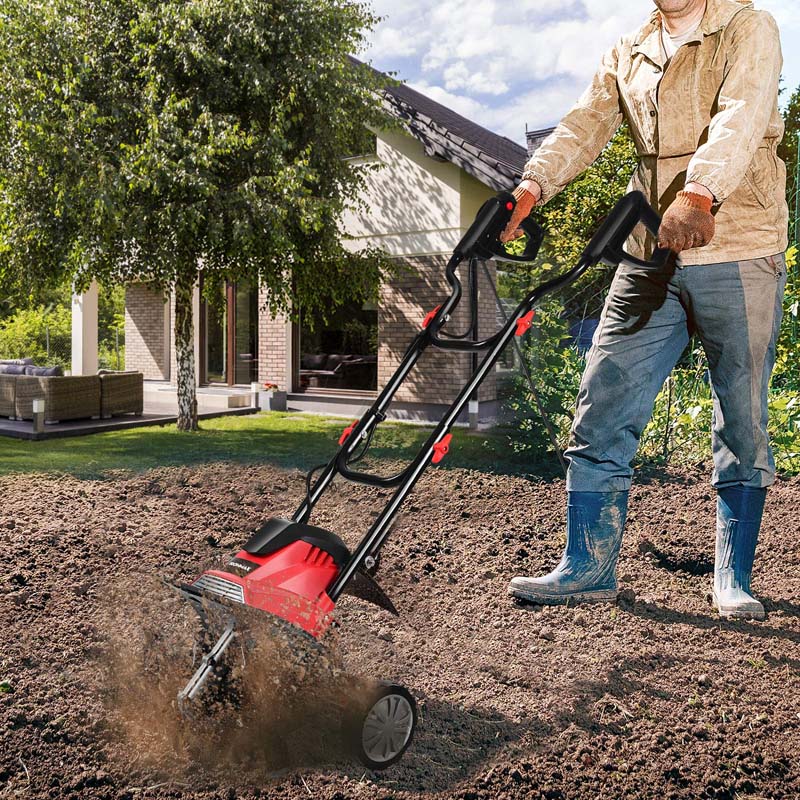 Electric Tiller Corded Power Cultivator with Foldable Handle, 9" Tilling Depth & 4/6 Tines, Garden Rototiller Tool for Lawn Soil Digging