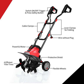 Electric Tiller Corded Power Cultivator with Foldable Handle, 9" Tilling Depth & 4/6 Tines, Garden Rototiller Tool for Lawn Soil Digging