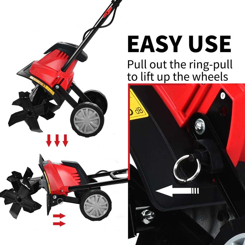 Electric Tiller Corded Power Cultivator with Foldable Handle, 9" Tilling Depth & 4/6 Tines, Garden Rototiller Tool for Lawn Soil Digging