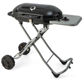 Portable Propane Gas Grill with 15,000 BTU Burner & Side Tables, Stand-Up Folding Gas Griddle on Wheels for Camping, Outdoor Cooking, Backyard BBQ