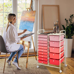 15-Drawer Storage Drawer Cart Tools Scrapbook Paper Organizer Cart Office School Utility Cart Rolling Storage Cart with Wheels