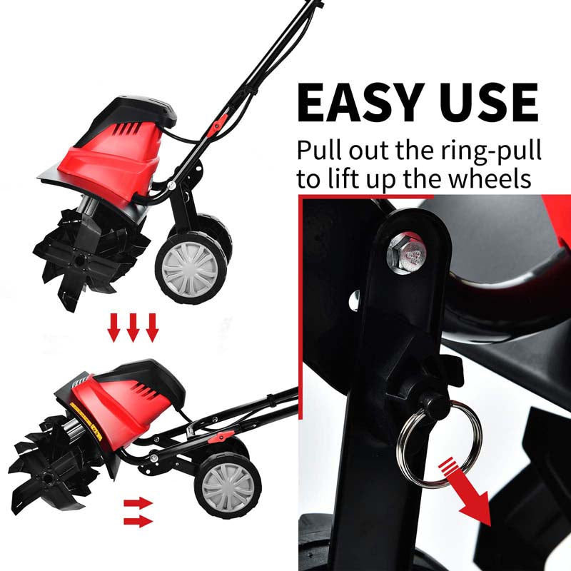 Electric Tiller Corded Power Cultivator with Foldable Handle, 9" Tilling Depth & 4/6 Tines, Garden Rototiller Tool for Lawn Soil Digging
