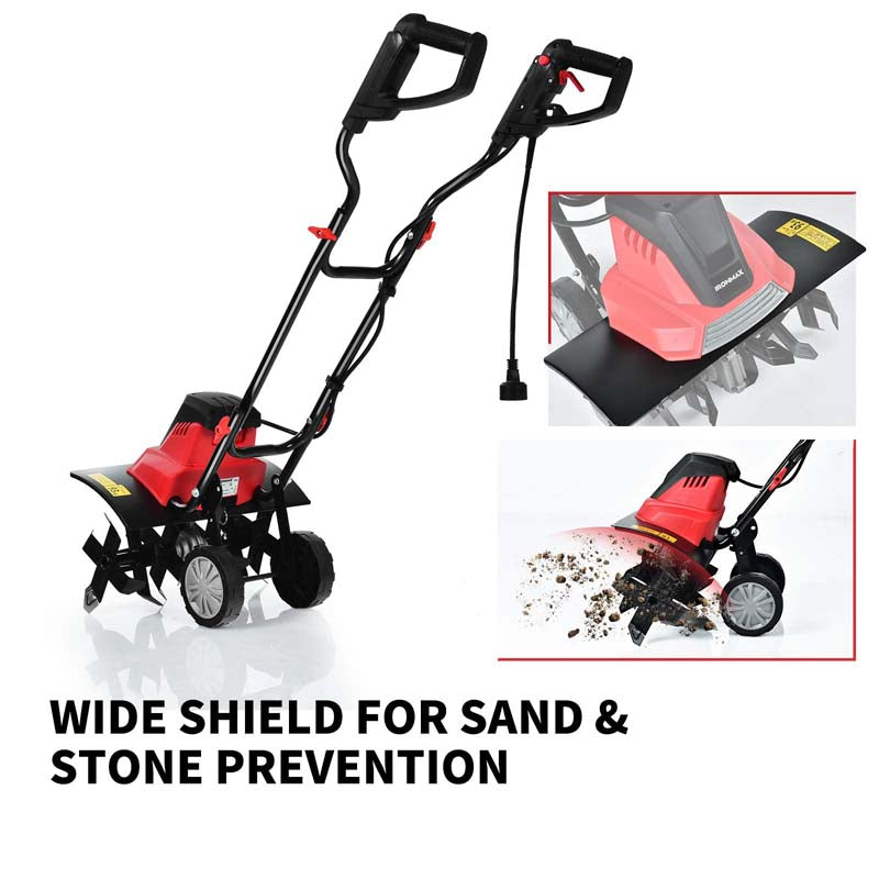 Electric Tiller Corded Power Cultivator with Foldable Handle, 9" Tilling Depth & 4/6 Tines, Garden Rototiller Tool for Lawn Soil Digging