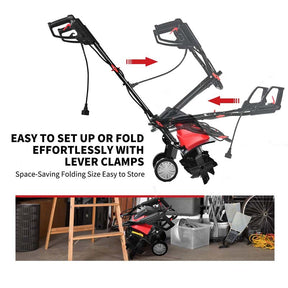 Electric Tiller Corded Power Cultivator with Foldable Handle, 9" Tilling Depth & 4/6 Tines, Garden Rototiller Tool for Lawn Soil Digging