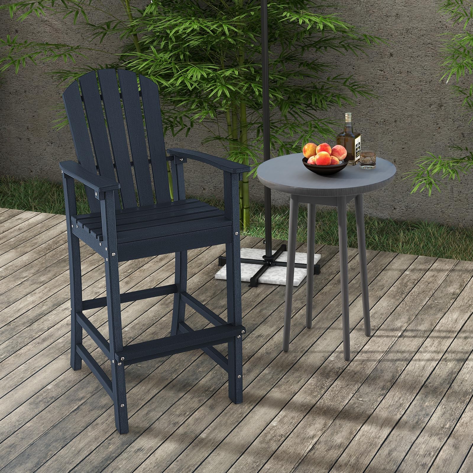 30" Tall Adirondack Bar Chairs, All-Weather HDPE Outdoor Bar Height Stools with Backrest, Armrests & Footrest for Backyard, Poolside
