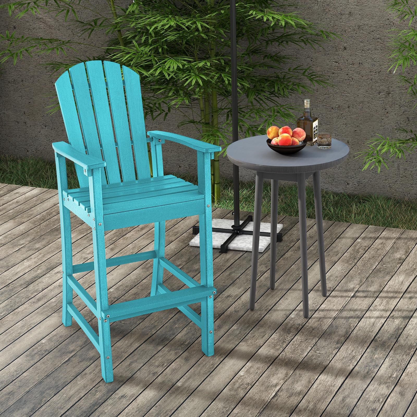 30" Tall Adirondack Bar Chairs, All-Weather HDPE Outdoor Bar Height Stools with Backrest, Armrests & Footrest for Backyard, Poolside