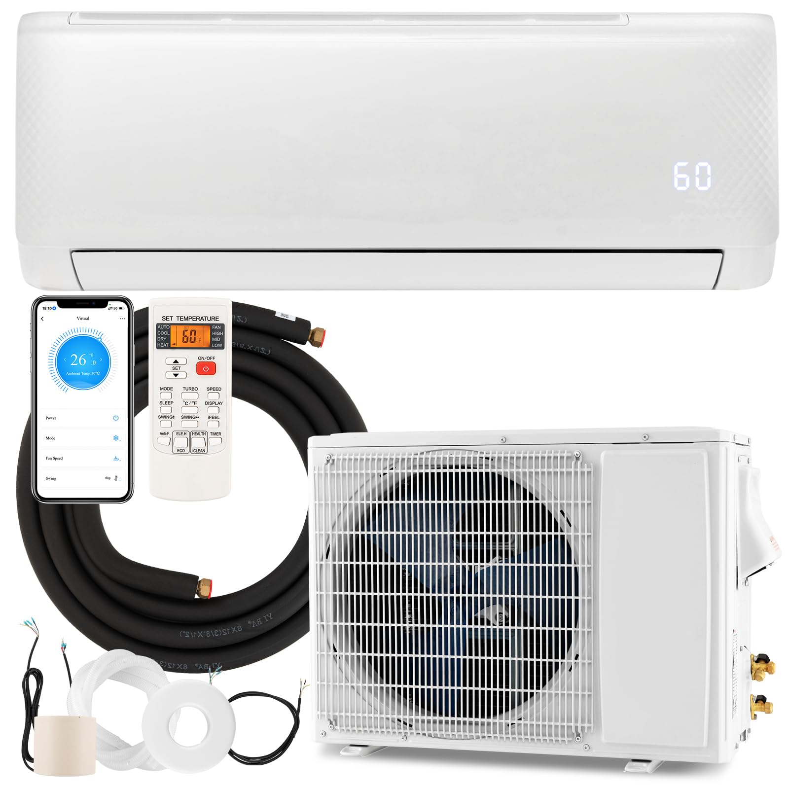 24000 BTU 21 SEER2 WiFi Mini Split AC & Heat Pump, Energy Star Inverter Ductless Air Conditioner, Works with Alexa Google Home, Cools up to 1500 Sq Ft