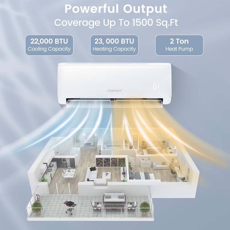 24000 BTU 21 SEER2 WiFi Mini Split AC & Heat Pump, Energy Star Inverter Ductless Air Conditioner, Works with Alexa Google Home, Cools up to 1500 Sq Ft
