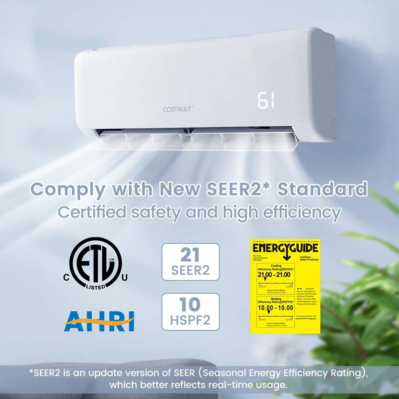 24000 BTU 21 SEER2 WiFi Mini Split AC & Heat Pump, Energy Star Inverter Ductless Air Conditioner, Works with Alexa Google Home, Cools up to 1500 Sq Ft