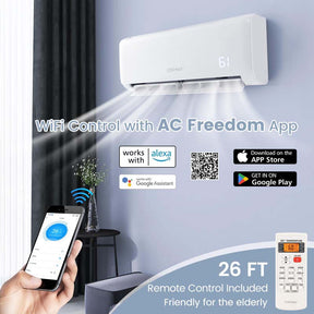24000 BTU 21 SEER2 WiFi Mini Split AC & Heat Pump, Energy Star Inverter Ductless Air Conditioner, Works with Alexa Google Home, Cools up to 1500 Sq Ft