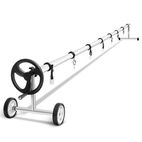 22 FT Solar Pool Cover Reel Set with Hand Crank & Wheels, Aluminum Solar Swimming Inground Cover Blanket Reel Roller