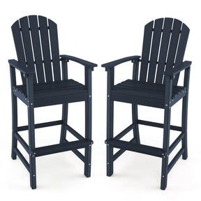 30" Tall Adirondack Bar Chairs, All-Weather HDPE Outdoor Bar Height Stools with Backrest, Armrests & Footrest for Backyard, Poolside