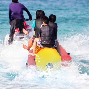 3-Person Inflatable Towable Tubes for Boating w/Electric Air Pump, Water Recreation Sports Banana Boat for Towing Rider