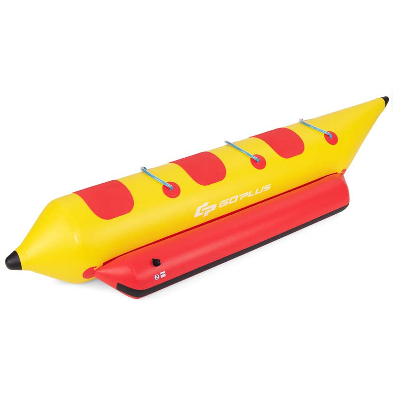 3-Person Inflatable Towable Tubes for Boating w/Electric Air Pump, Water Recreation Sports Banana Boat for Towing Rider