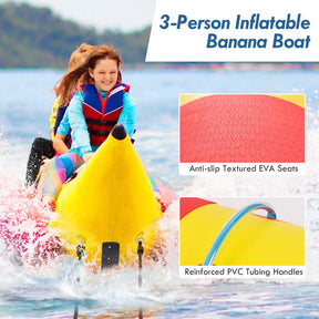 3-Person Inflatable Towable Tubes for Boating w/Electric Air Pump, Water Recreation Sports Banana Boat for Towing Rider