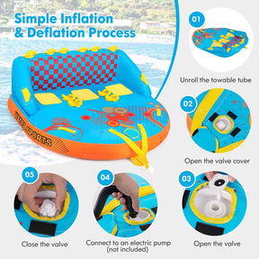 3-Rider Towable Tube for Boating, Sofa Style Inflatable Towable Boat Tube with Dual Tow Points, EVA Seat Pads & Nylon Cover for Water Sports to Pull