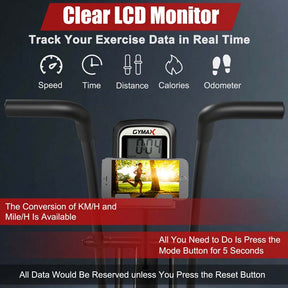 Moving Upright Air Bike, Fan Exercise Bike w/Unlimited Resistance, LCD Monitor, Phone Holder, Adjustable Seat, Built-in Wheels for Home Cardio Workout