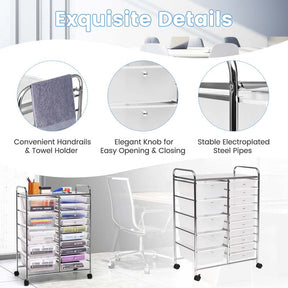 15-Drawer Storage Drawer Cart Tools Scrapbook Paper Organizer Cart Office School Utility Cart Rolling Storage Cart with Wheels