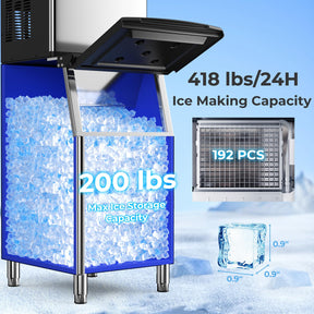 418 LBS/24H Split Commercial Ice Maker, Industrial Ice Machine with 200 LBS Storage Bin, 192 PCS in 11-20 Mins, Self-Cleaning for Restaurant, Bar Cafe