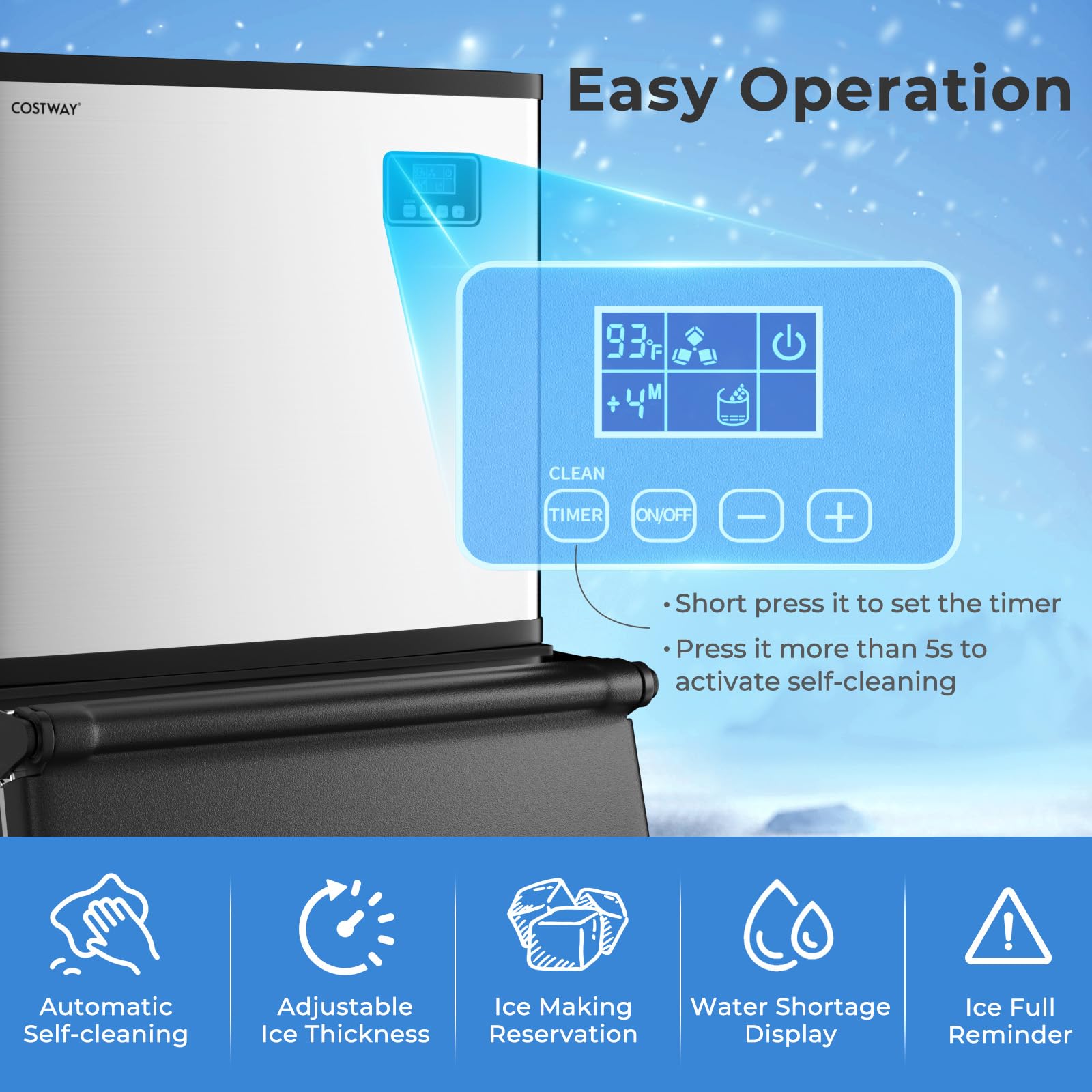 418 LBS/24H Split Commercial Ice Maker, Industrial Ice Machine with 200 LBS Storage Bin, 192 PCS in 11-20 Mins, Self-Cleaning for Restaurant, Bar Cafe