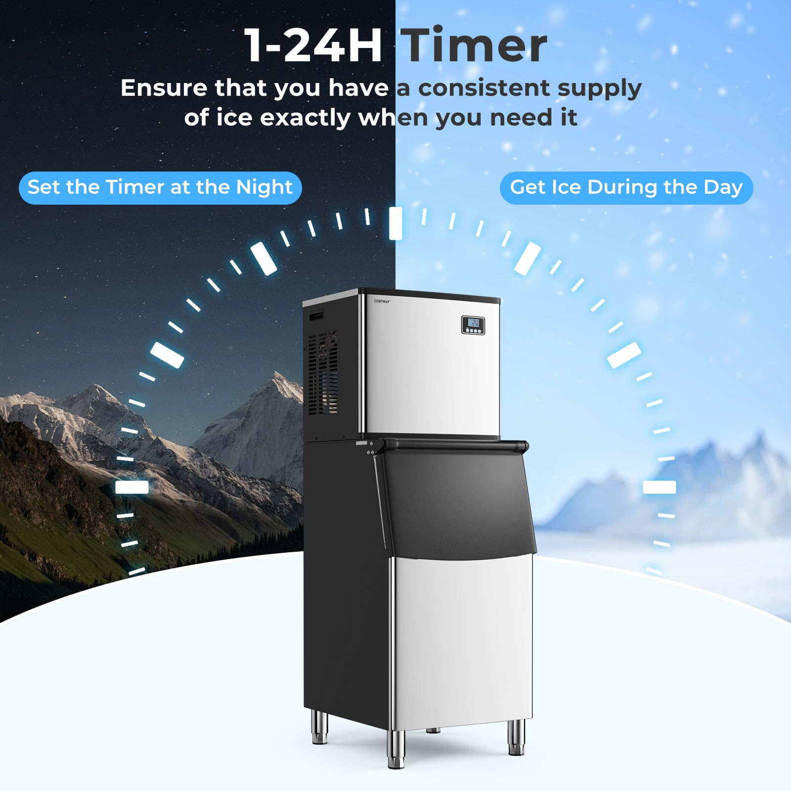 418 LBS/24H Split Commercial Ice Maker, Industrial Ice Machine with 200 LBS Storage Bin, 192 PCS in 11-20 Mins, Self-Cleaning for Restaurant, Bar Cafe