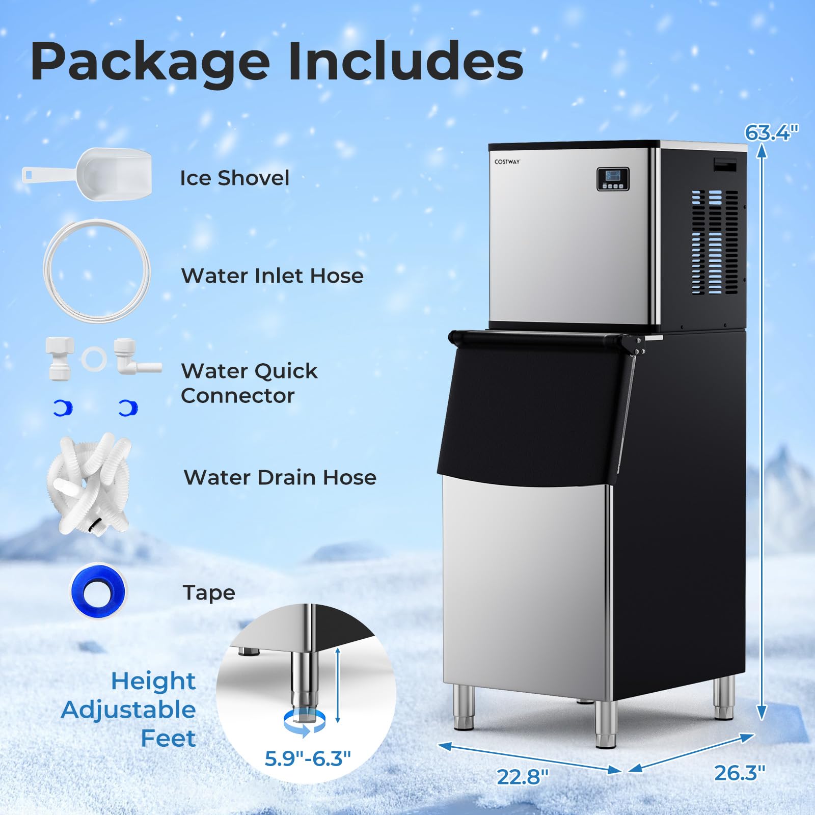 418 LBS/24H Split Commercial Ice Maker, Industrial Ice Machine with 200 LBS Storage Bin, 192 PCS in 11-20 Mins, Self-Cleaning for Restaurant, Bar Cafe