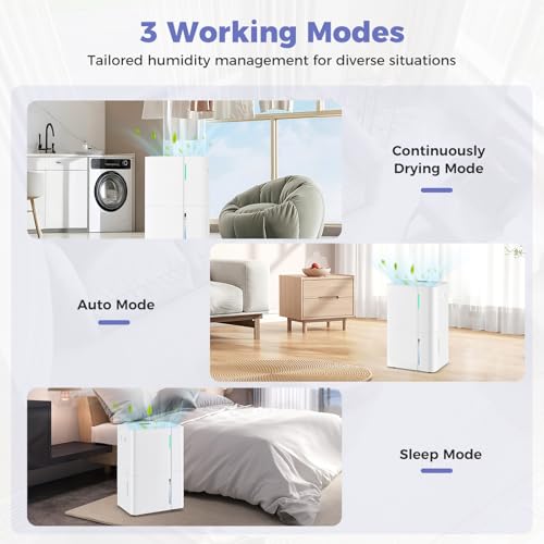 74 Pints Dehumidifier for Home, 4500 Sq. Ft Dehumidifier w/3 Modes, 24H Timer, 3-Color Indicator, Child Lock & Drain Hose, Energy Efficient Dehumidifier for Bathroom, Bedroom, Basement