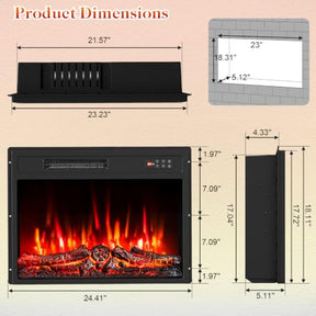 Recessed Stove Heater with Touch Panel, 8H Timer, Overheat Protection, 7 Flame Colors, 5 Adjustable Brightness,750/1500W