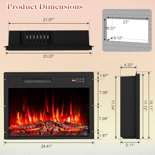Recessed Stove Heater with Touch Panel, 8H Timer, Overheat Protection, 7 Flame Colors, 5 Adjustable Brightness,750/1500W