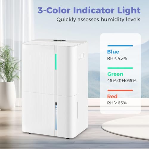 96 Pints Dehumidifier for Home, 5500 Sq. Ft Dehumidifier w/3 Modes, 24H Timer, 3-Color Indicator, Child Lock & Drain Hose, Energy Efficient Dehumidifier for Bathroom, Bedroom, Basement