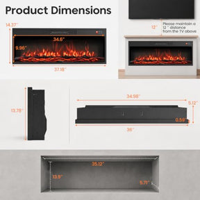 36/40 Inch Recessed Electric Fireplace Heater