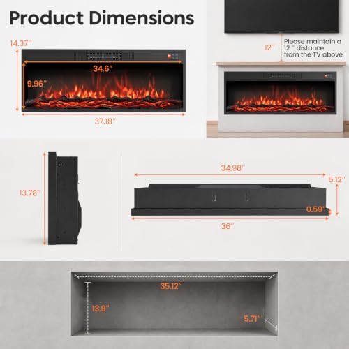 36/40 Inch Recessed Electric Fireplace Heater