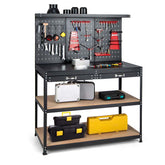 48" x 24" Heavy Duty Metal Workbench with Pegboard & 2 Drawers, 965LBS Capacity Tool Work Table with 25 Hanging Accessories for Garage, Workshop