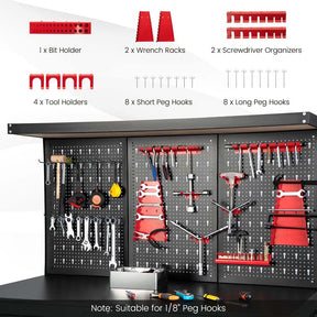 48" x 24" Heavy Duty Metal Workbench with Pegboard & 2 Drawers, 965LBS Capacity Tool Work Table with 25 Hanging Accessories for Garage, Workshop