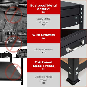 48" x 24" Heavy Duty Metal Workbench with Pegboard & 2 Drawers, 965LBS Capacity Tool Work Table with 25 Hanging Accessories for Garage, Workshop