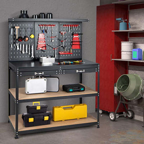 48" x 24" Heavy Duty Metal Workbench with Pegboard & 2 Drawers, 965LBS Capacity Tool Work Table with 25 Hanging Accessories for Garage, Workshop