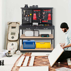 48" x 24" Heavy Duty Metal Workbench with Pegboard & 2 Drawers, 965LBS Capacity Tool Work Table with 25 Hanging Accessories for Garage, Workshop